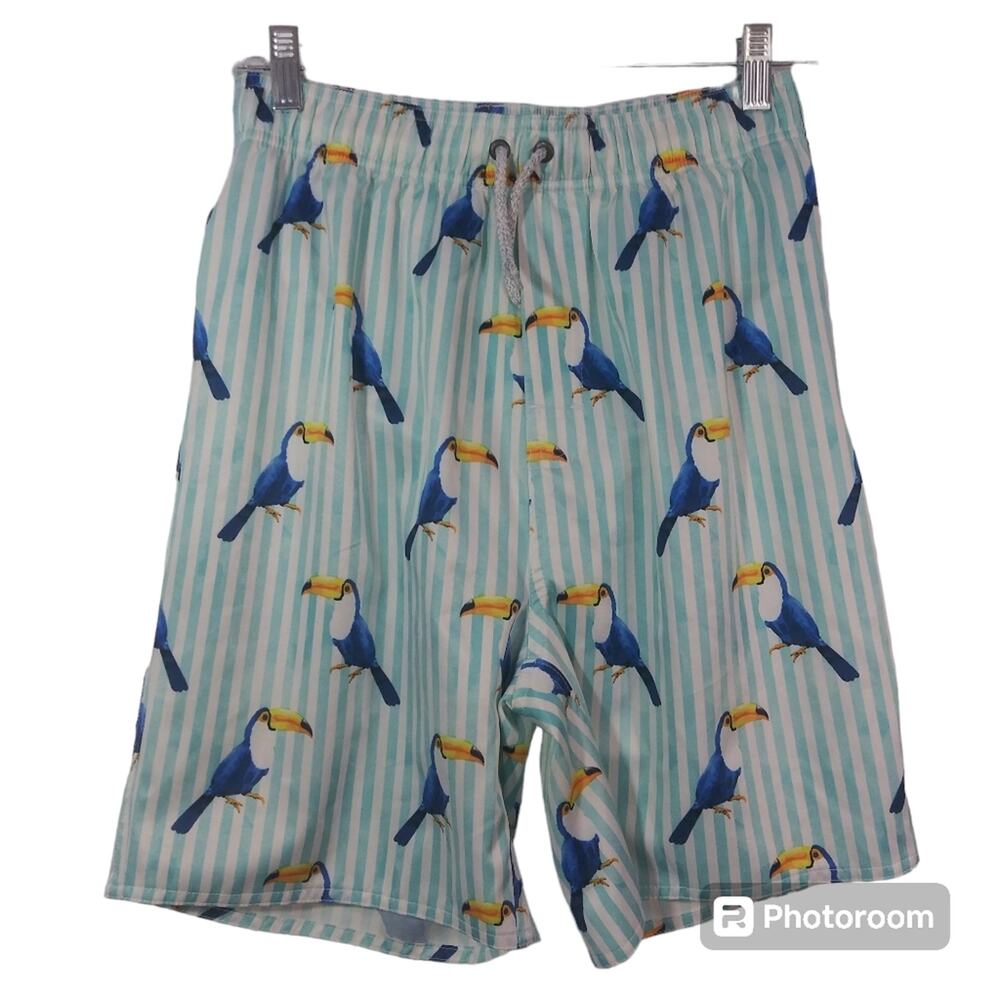 First Wave TOUCAN-PRINT SWIM SHORTS BLUE Boys Size 18/20